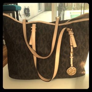 Michael Kors Brown and Tan Logo Travel Bag